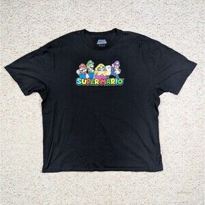 Super Mario Crew T-Shirt Mens 3XB Black Nintendo Character Gamer Tee 2023